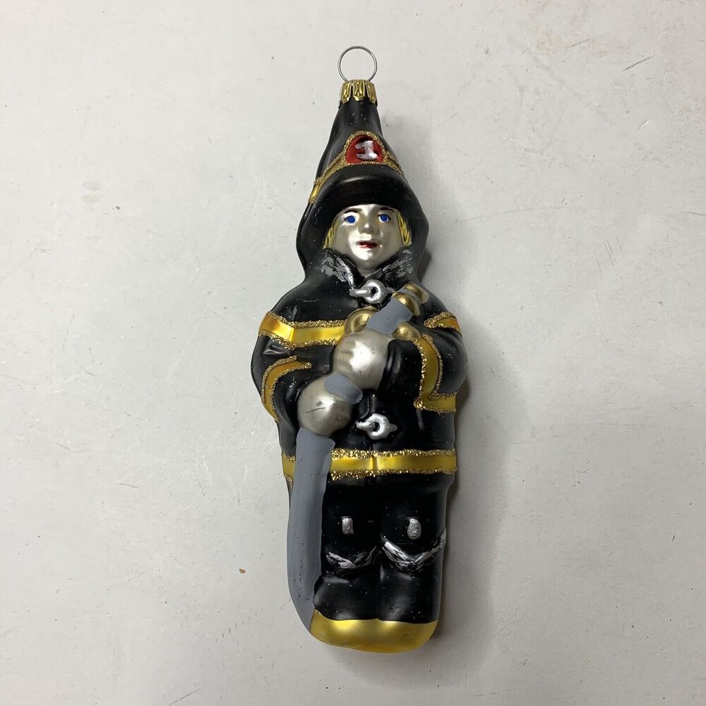 Vintage Glass Fireman Fire Department Christmas Ornament